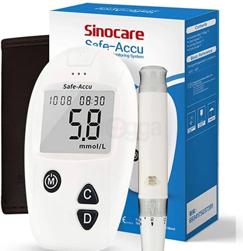 Picture of Sinocare Safe – Accu Blood Glucose Monitoring System with10 strip free White