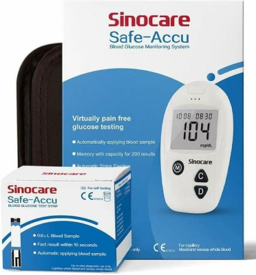 Picture of Sinocare Safe – Accu Blood Glucose Monitoring System with10 strip free White