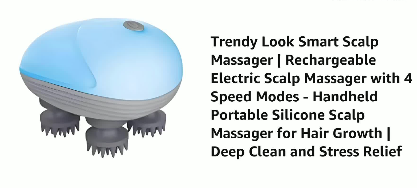 Picture of Rechargeable Electric Scalp Massager for Hair Growth & Stress Relief – Waterproof Head Massager with 4 Rotating Nodes – Deep Kneading Massage Brush for Men, Women & Pets Multicolor