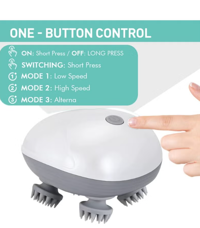 Picture of Rechargeable Electric Scalp Massager for Hair Growth & Stress Relief – Waterproof Head Massager with 4 Rotating Nodes – Deep Kneading Massage Brush for Men, Women & Pets Multicolor