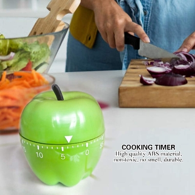 Picture of Cute Fruit Kitchen Timer, 60 Minutes Apple Shape Mechanical Timer Novelty 360 Degree Rotating Manual Timer for Home Cooking Timing Tool 