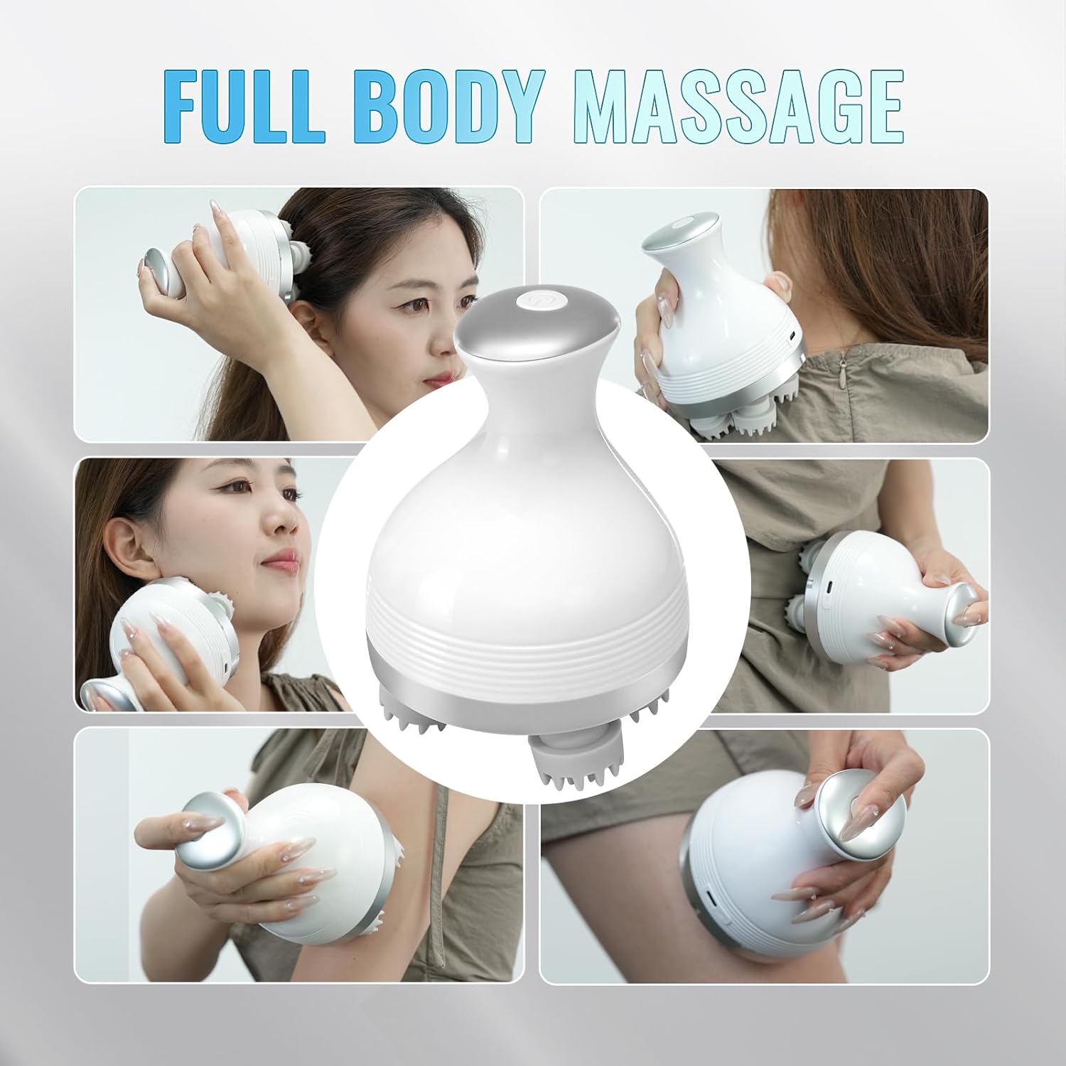Picture of Electric Scalp Massager Hair Growth IPX7 Waterproof Hair Scalp Massager For Stress Relax and Full Body Pain Relief Massager White-Sky blue