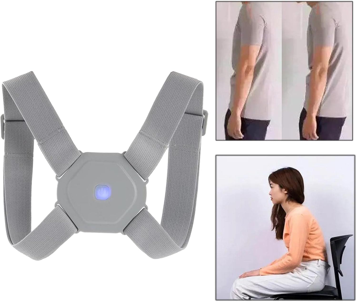 Picture of Smart Posture Corrector for Women Men Kids, Electronic Posture Reminder with Sensor Vibration, Adjustable Upper Back Brace Straightener for Hunching - 200mAh Battery Light Ash