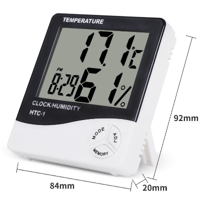 Picture of Indoor Room LCD Electronic Temperature Humidity Meter Digital Thermometer Hygrometer Weather Station Alarm Clock HTC-1 White