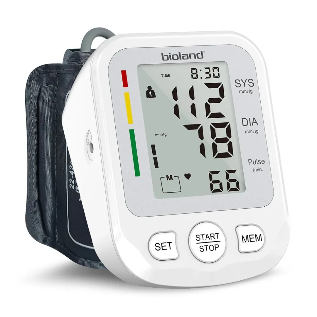 Picture of Bioland Blood Pressure Monitor Electric Tonometer Pulse Rate Monitor BP Monitor LCD Voiced Instructions 10-Group Readings Storage White