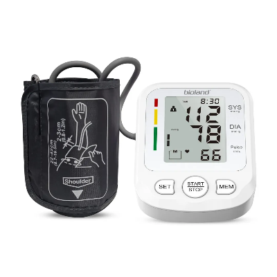 Picture of Bioland Blood Pressure Monitor Electric Tonometer Pulse Rate Monitor BP Monitor LCD Voiced Instructions 10-Group Readings Storage White