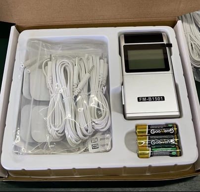 Picture of Migeet TENS EMS Muscle Stimulator 15 Modes & 4 Outputs 8 Pads for Natural Pain Relief Electric Pulse Impulse Mini Massager Machine Portable electrotherapy Machine Off White