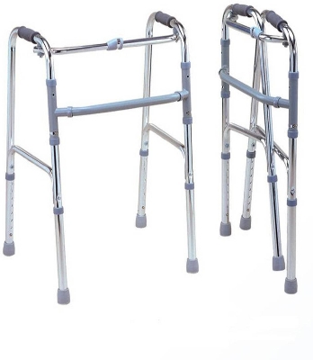 Picture of Folding Walker with wheel Portable Light Weight Height Adjustable Foldable Walker for Men Women Adults Patients & Old age People Silver