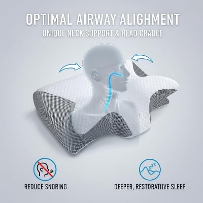 Picture of HOMCA Memory Foam Cervical Pillow, 2 in 1 Ergonomic Contour Orthopedic Pillow for Neck Pain, Contoured Support Pillows for Side Back Stomach Sleepers Light Ash