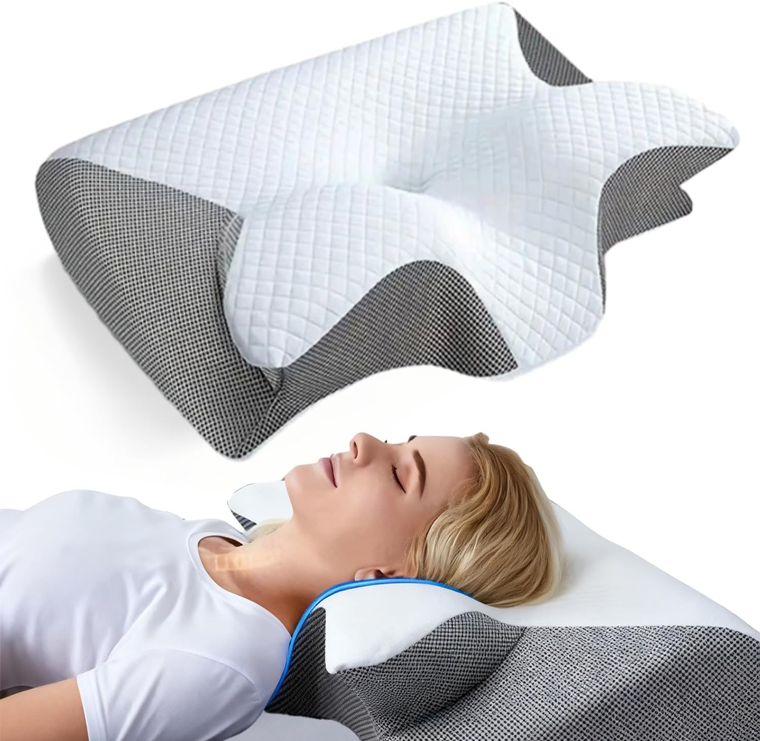 Picture of HOMCA Cervical Contour Memory Foam Pillow for Pain Relief, Orthopedic Neck Bed Pillow for Side Sleepers Back and Stomach Light Ash