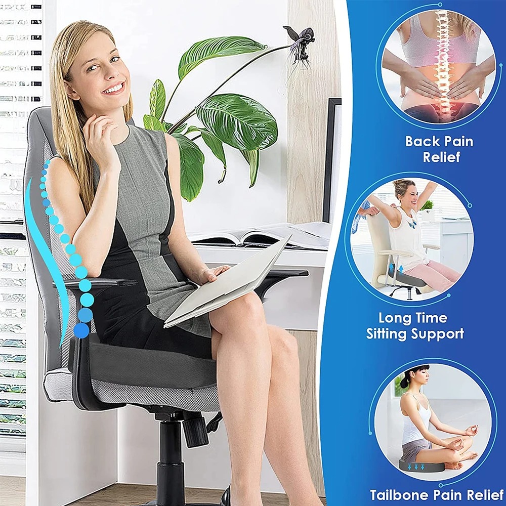Picture of TushGuard Seat Cushion - Memory Foam Cushion for Office Chair, Car Seat, Airplane, Bleacher - Sciatica & Hip & Coccyx Pain Relief Desk Chair Cushion for Long Sitting Office Workers, Car Drivers Grey