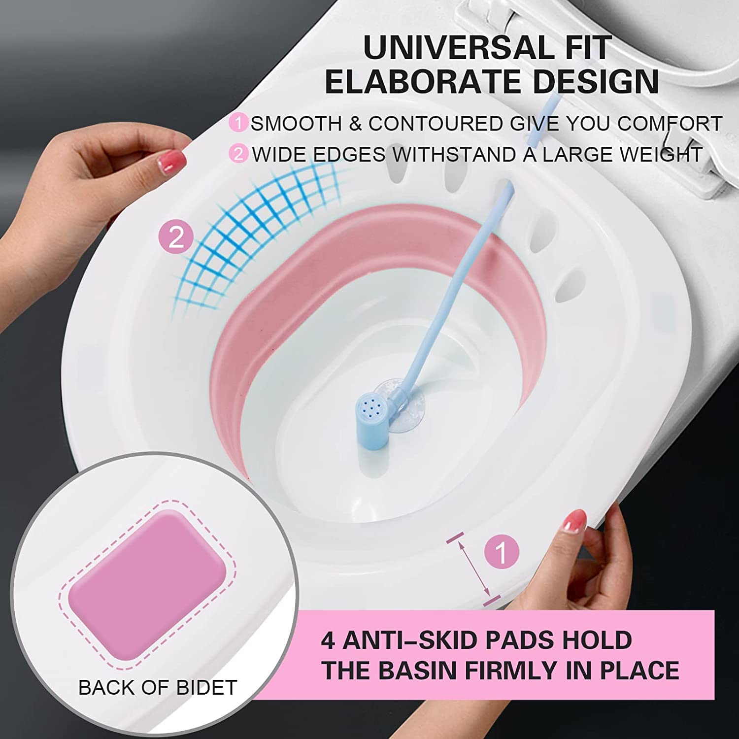 Picture of Sitz Bath, Sitz Bath for Hemorrhoids, Sitz Bath for Toilet Seat, Postpartum Care, Yoni Steam Seat for Women, Collapsible, Flusher Hose, Drain Holes, Wider Seating Area, Deeper Bowl Multicolor