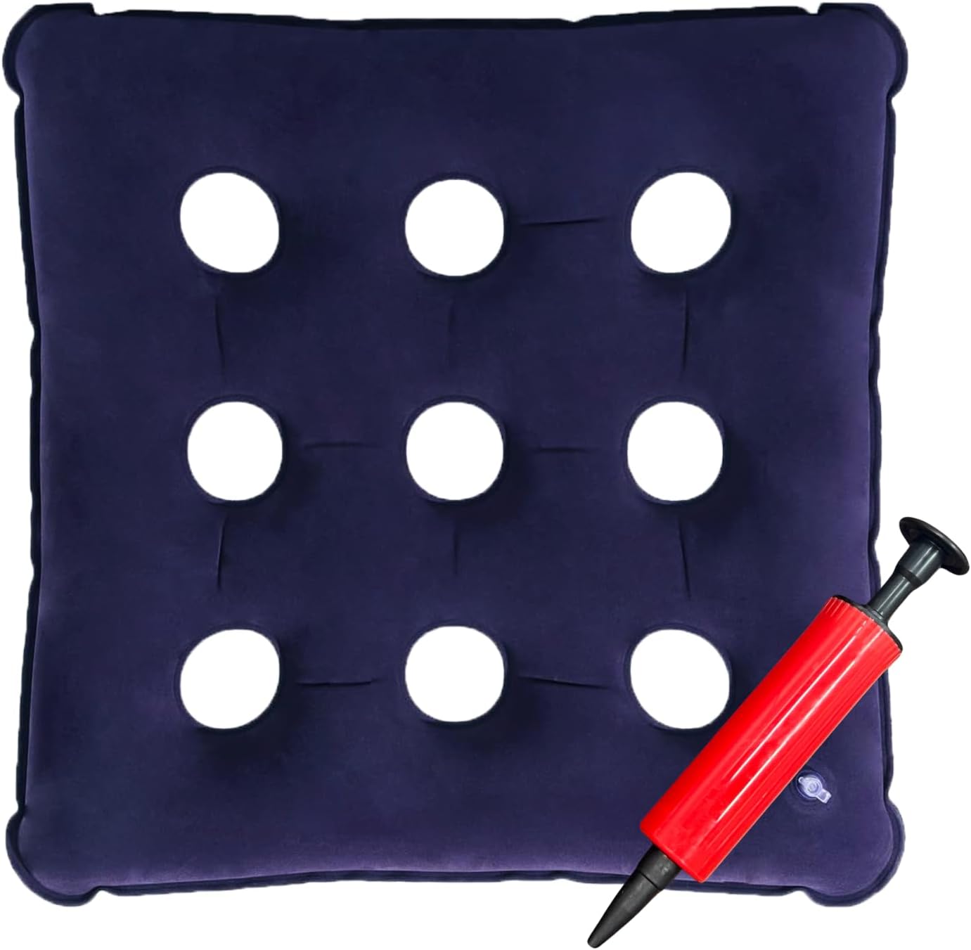 Picture of Inflatable Seat Air Cushions for Bottoms Flocking 16 Holes, Square Cushion Anti Bedsore with Bonus Air Pump for Wheelchair Office Chair Car Navy Blue