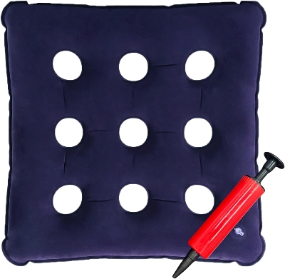 Picture of Inflatable Seat Air Cushions for Bottoms Flocking 16 Holes, Square Cushion Anti Bedsore with Bonus Air Pump for Wheelchair Office Chair Car Navy Blue