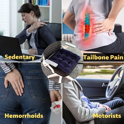 Picture of Inflatable Seat Air Cushions for Bottoms Flocking 16 Holes, Square Cushion Anti Bedsore with Bonus Air Pump for Wheelchair Office Chair Car Navy Blue