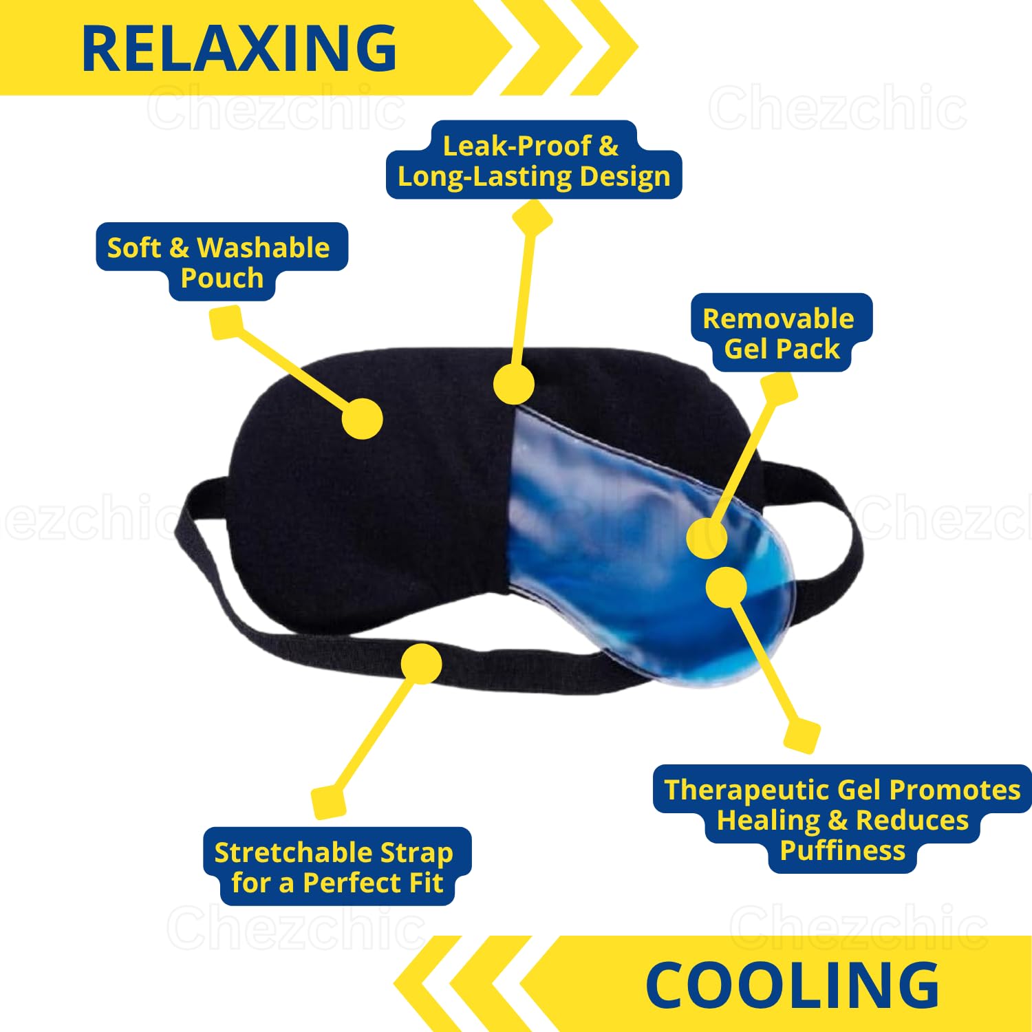 Picture of elvet Cooling Gel Relaxing Eye Sleep Mask For Dark Circles, Dry Eyes, Cooling Eyes, Pain Relief, Redness, Eye Patches, Sleeping Cool Pad Suitable For All Family Members Sleeping Mask Black