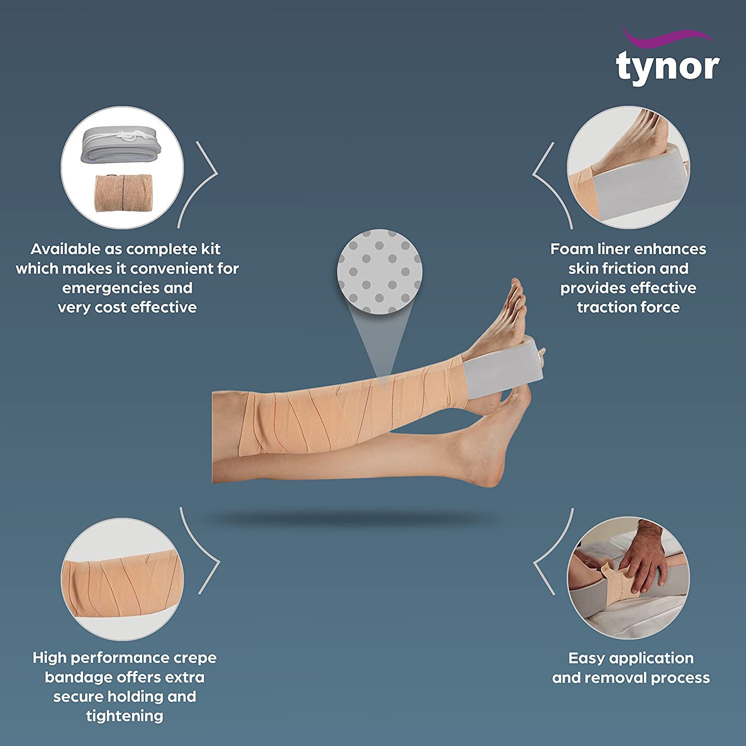 Picture of Tynor Skin traction set (Leg traction Adjustable pain relief) Brown