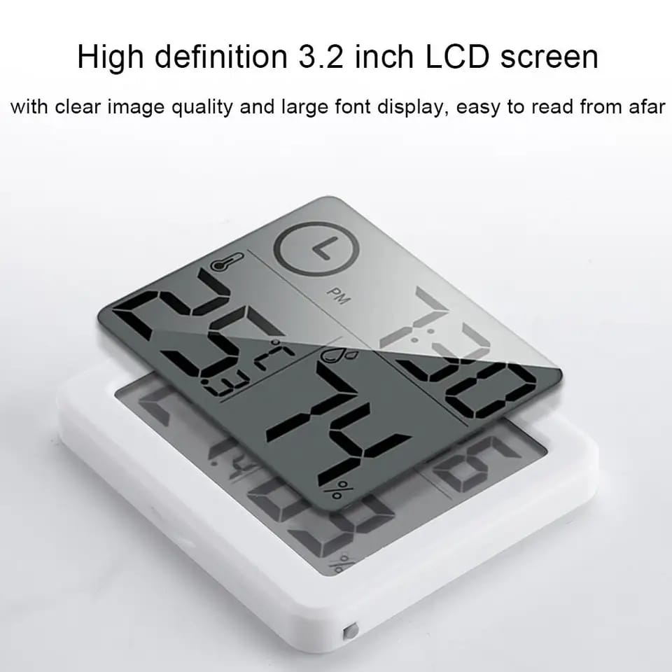Picture of Digital Wall Clock With 3.2inch LCD Display Temperature Time Humidity Meter For Indoor Bedroom Baby Room5 Multicolor