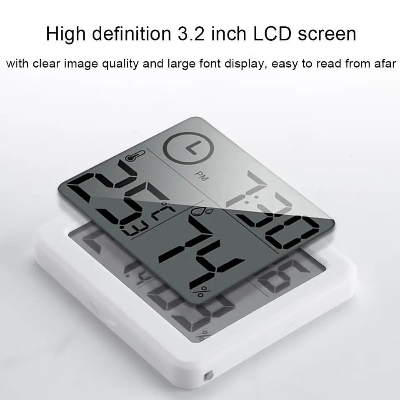 Picture of Digital Wall Clock With 3.2inch LCD Display Temperature Time Humidity Meter For Indoor Bedroom Baby Room5 Multicolor