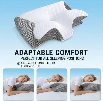 Picture of HOMCA Memory Foam Cervical Pillow, 2 in 1 Ergonomic Contour Orthopedic Pillow for Neck Pain, Contoured Support Pillows for Side Back Stomach Sleepers Multicolor