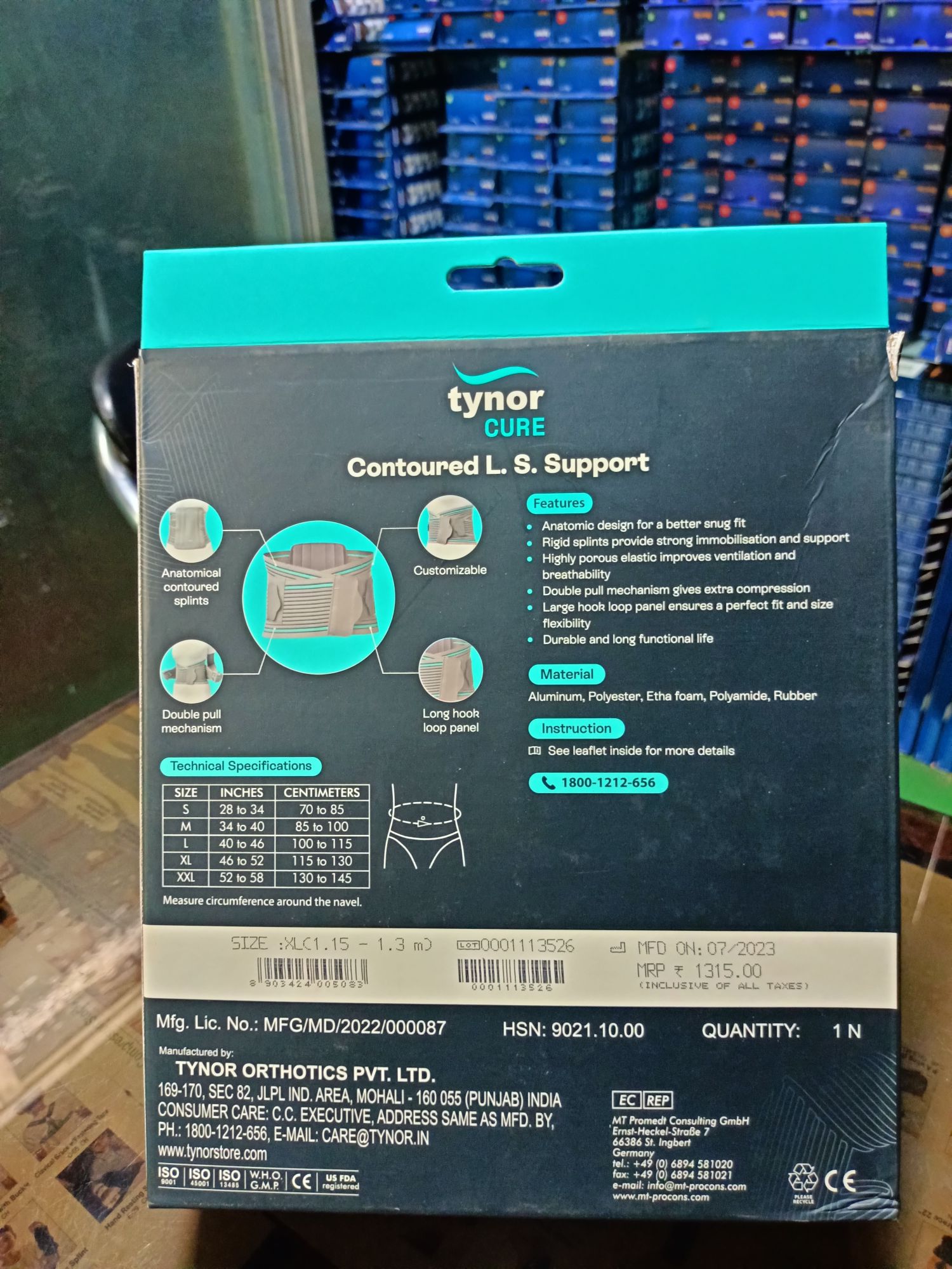 Picture of Tynor Contoured L.S support,(Soientifically designed belt with four contoured rigid splints inside the back panel that provides strong immobilisation and support ) Grey