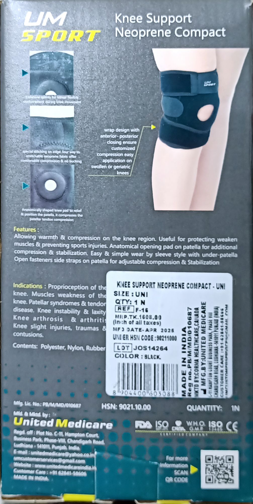 Picture of Knee Cap Support Belt Brace for Knee Pain Relief Open Patella Women and Men Knee Support Black