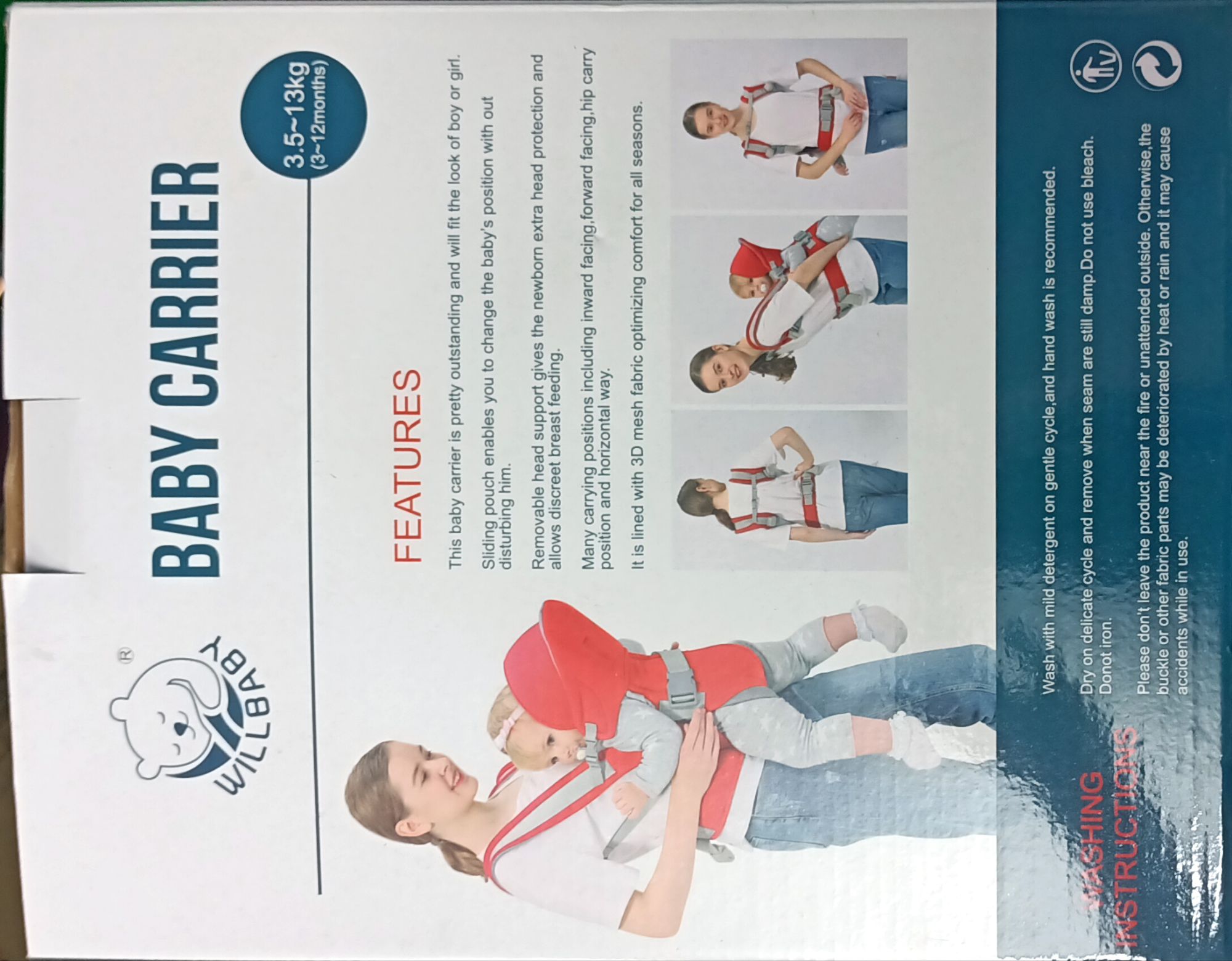 Picture of Baby Carrier It is Lined with 3D mesh fabric Optimizing Comfort for all seasons Red