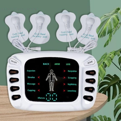Picture of Dual Channel TENS Massager, Muscle Whole_Body Stimulator Pulse Massager Machine For Pain Relief Physiotherapy, 12 Modes | With 4 Gel Pads, Battery & USB Operated, LCD Display Multicolor