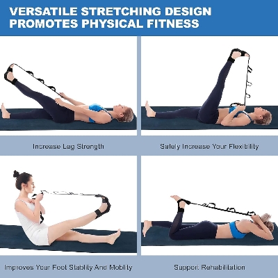 Picture of Foot Stretcher Strap | Calf Stretcher for Plantar Fasciitis | Ligament Stretching | Leg Stretching Strap Belt | Foot Exercise Equipment for Yoga | Hamstring Achilles Tendonitis | Leg Stretcher Black