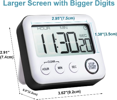 Picture of Kitchen Timer, Alarm Clock, Multifunctional Digital Cooking Timer with Large LCD Display, Magnetic Stopwatch, Timer with Clock, Alarm Clock, Magnet Multicolor