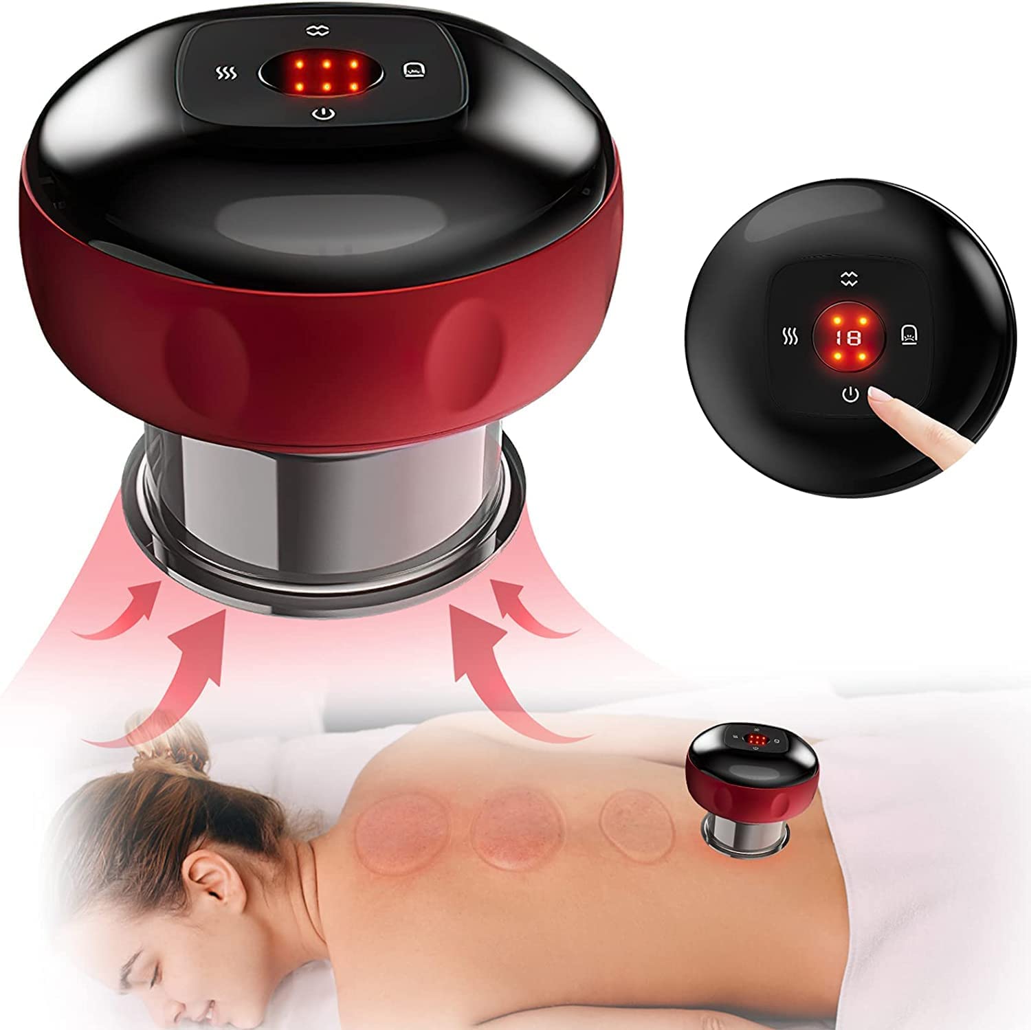 Picture of Smart Dynamic Cupping Therapy Set,Cellulite Massager 4 in 1 Vacuum Therapy Machine Cellulite Remover,Gua Sha Massage Tool with12 Level Temperature and Suction, 12 Level Red Black