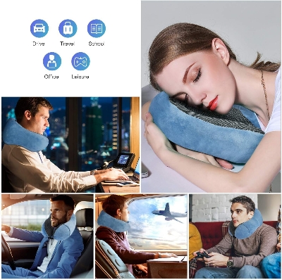 Picture of Neck Pillow Set with 3D Sleeping Mask and Ear Plugs - Removable Cover - Memory Foam - Zip - Includes Storage Bag - Travel Pillow - Choice of Colours Multicolor