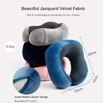 Picture of Neck Pillow Set with 3D Sleeping Mask and Ear Plugs - Removable Cover - Memory Foam - Zip - Includes Storage Bag - Travel Pillow - Choice of Colours Multicolor