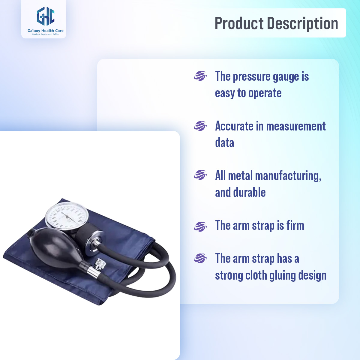 Picture of Manual Blood Pressure Monitor Diastolic Sphygmomanometer Medical Doctor Stethoscope Sphygmomanometer Cuff Home Health Monitor Black