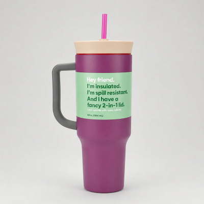Picture of 40 oz Insulated Tumbler Mug with Handle & Straw-Berry Peach
