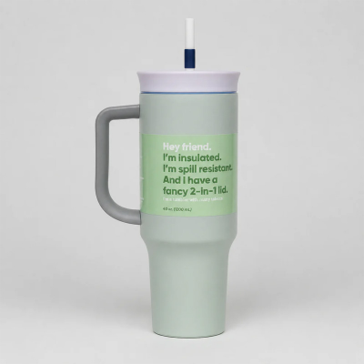Picture of 40 oz Insulated Tumbler Mug with Handle & Straw-Forest White