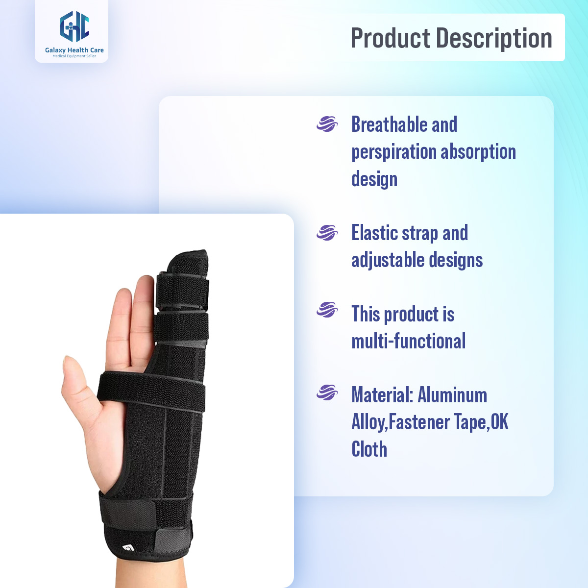 Picture of Two Fingers Splint Durable Breathable Finger Pain Relief Adjustable Elastic Strap Finger Splint for Broken Fingers 