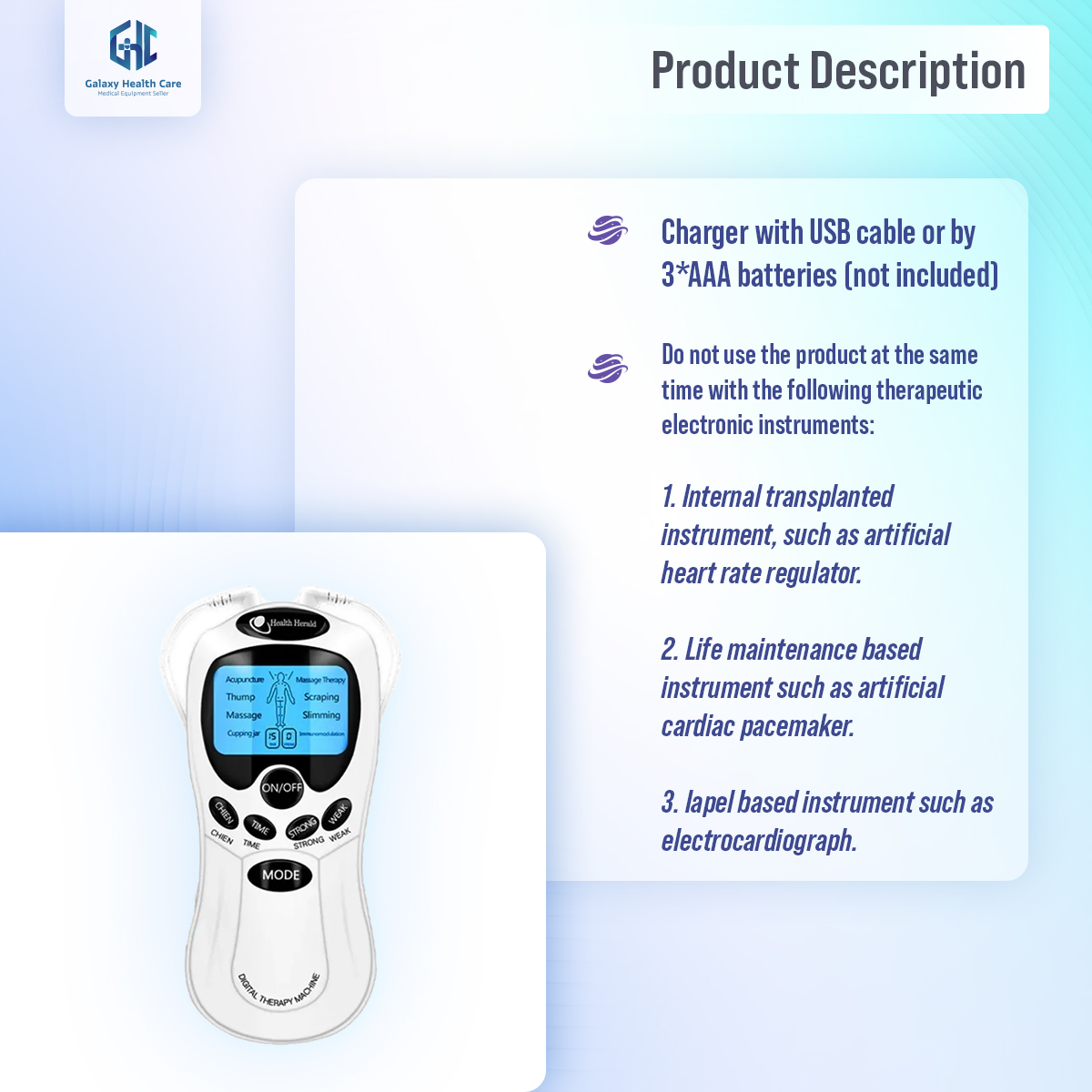 Picture of 8 Mode Ems Electric Herald Tens Machine Acupuncture Body Massage Digital Therapy Massager Muscle Stimulator Electrostimulator - Massage Machine Black