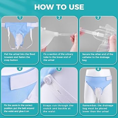 Picture of Portable reuseable medical incontinence male female urine container urine collection bag / Silicone Urine Collector Bag Adults Urinal with Urine Catheter Bags for Older Men Woman 