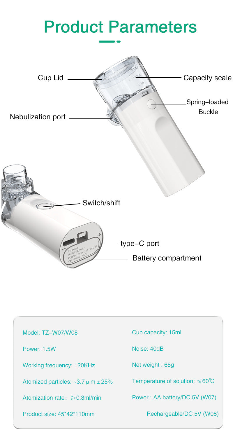 Picture of Mesh Nebulizer rechargeable Handheld Micro-Grid Sprayer TZ-W08 Orsh Store Multicolor