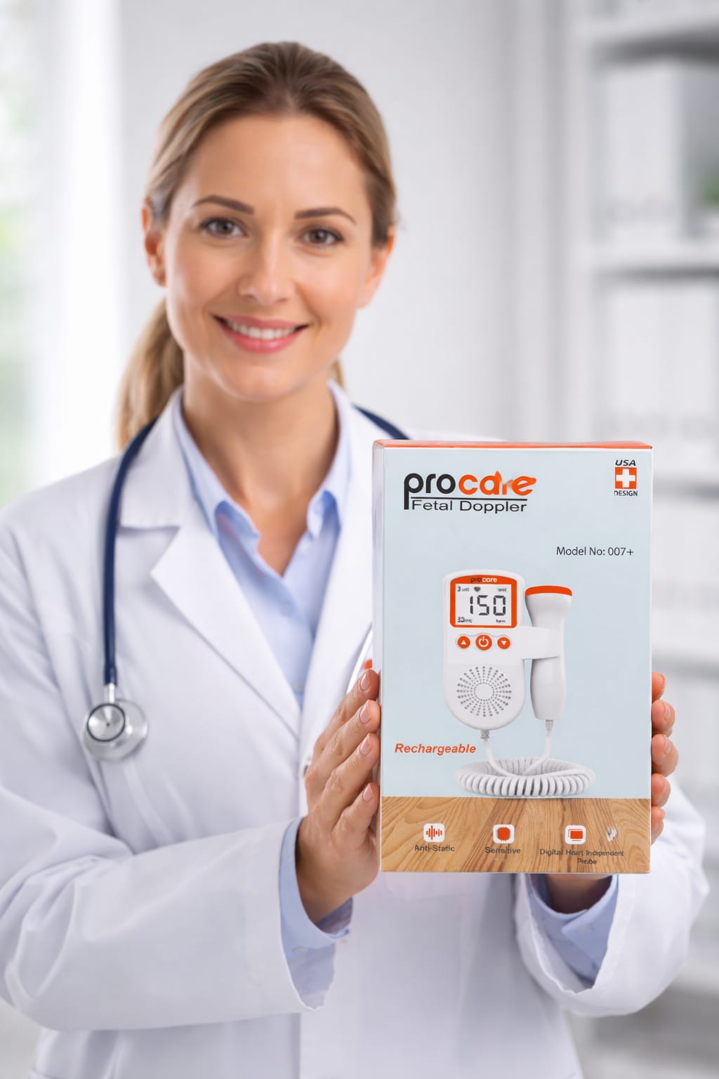 Picture of Procare Fetal Doppler (Model 007+) – Rechargeable Baby Heartbeat Monitor Multicolor