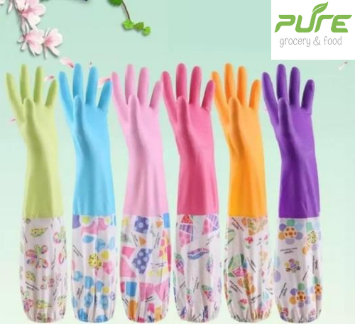 Picture of High Quality Multicolor Silicone Kitchen Hand Gloves for Dish Washing - 1 Pair Multicolor