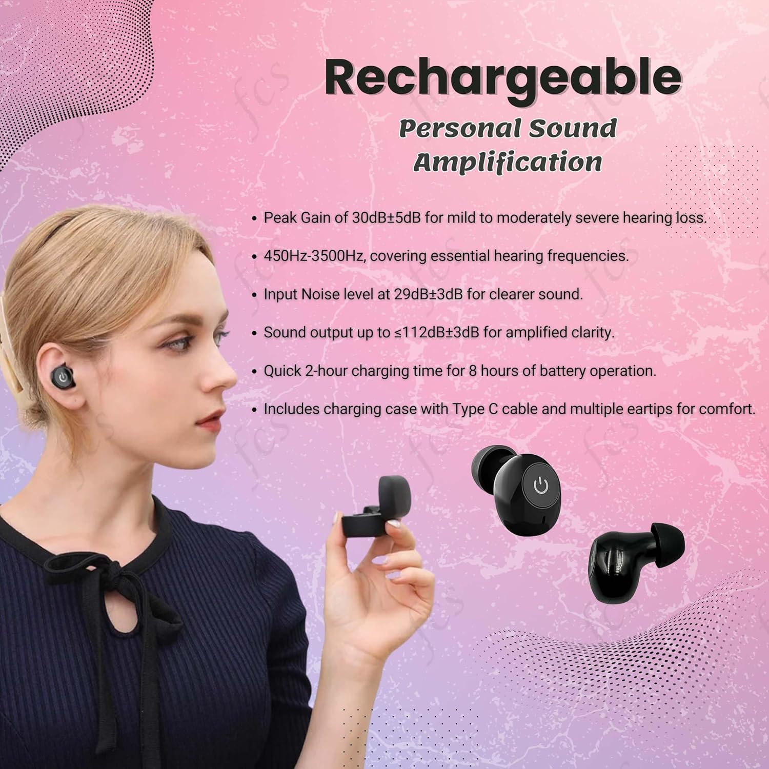 Picture of K-812 ITE Mini Rechargeable Hearing Aid Machine for Ear Old Age  Digital Hearing Aid Sound Amplifier Machine for Old Age with Auto Noise Cancellation  Suitable For Moderately Severe Hearing Loss  For Both Ear Black