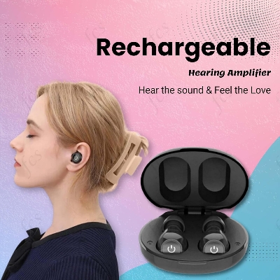 Picture of K-812 ITE Mini Rechargeable Hearing Aid Machine for Ear Old Age  Digital Hearing Aid Sound Amplifier Machine for Old Age with Auto Noise Cancellation  Suitable For Moderately Severe Hearing Loss  For Both Ear Black