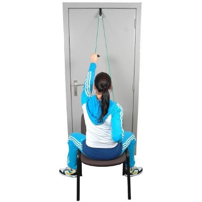 Picture of Overhead Hand Shoulder Pulley Equipment Kit With Rope For Home Gym Exercise & Physical Therapy - Plastic Handle Multicolor
