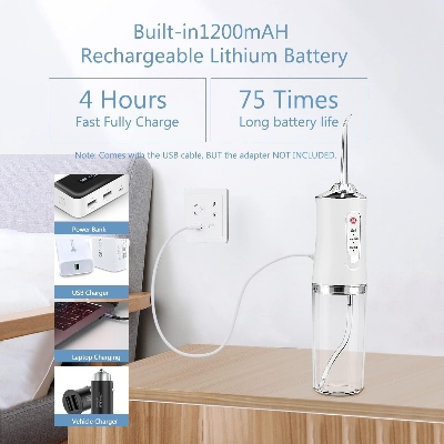 Picture of Water Dental Flosser Teeth Picks - 4 Jets 3 Modes Portable Cordless Water Flosser for Teeth Cleaner, IPX7 Waterproof Oral Irrigator Rechargeable for Travel Home,Gums, Braces Care White Multicolor