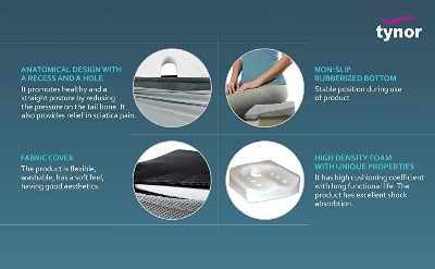 Picture of TYNOR Coccyx Cushion Seat, Grey, Universal Size, 1 Unit (Foam, Pack of 1) Multicolor