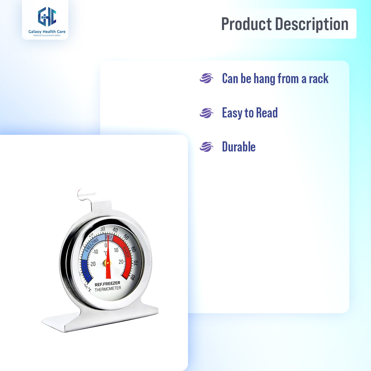 Picture of Refrigerator Freezer Thermometer Fridge Refrigeration Temperature Gauge Home Stainless Steel Temp Stand Dial Type -20 to 20°C Beige
