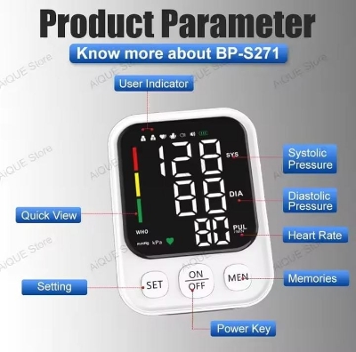Picture of Charging LED Backlit Upper Arm BP Monitor Blood Pressure Monitor 2 Users Medical Tonometer Cuff Digital Irregular Pulse White