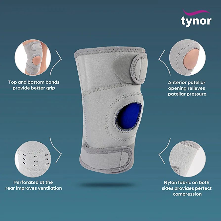 Picture of Tynor Knee Support Sportif Neoprene is a designer knee support to provide firm compression, mild support and warmth to the knee joint, to allay pain and inflammation, generally associated with old age, arthritis. Ideal for sports and for sports related Multicolor